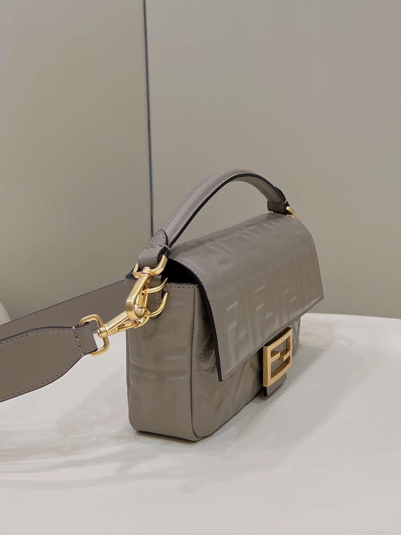 Fendi 8BR600 Baguette Medium Gray leather 0135M bag