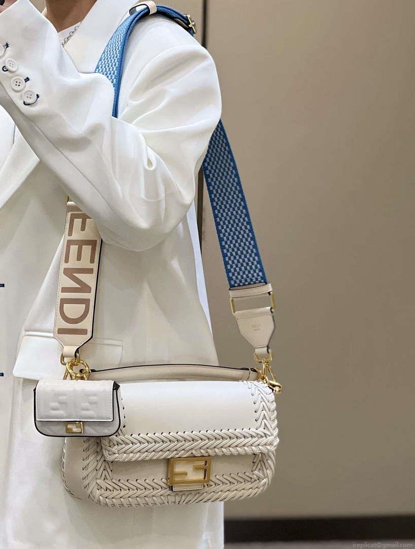 Fendi 8BR600 Baguette Medium Beige hand-woven leather 8536 bag