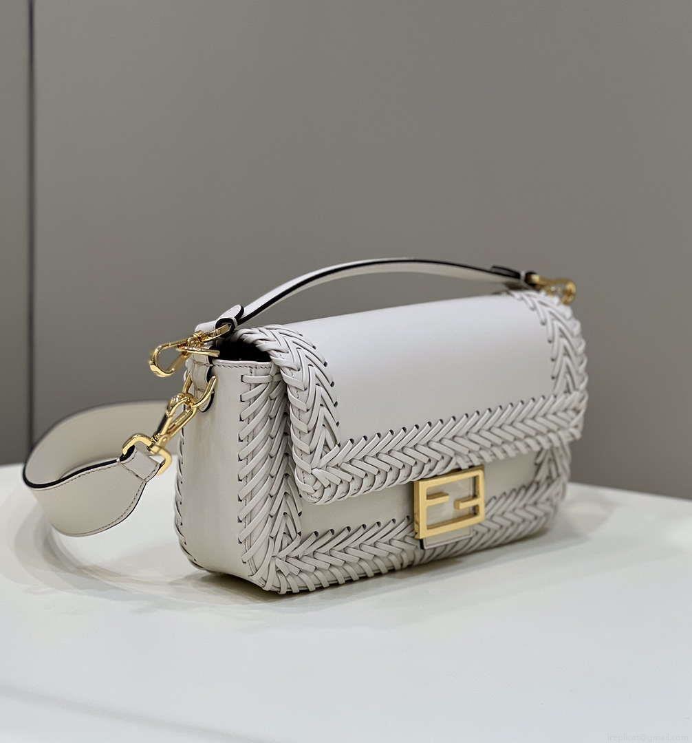 Fendi 8BR600 Baguette Medium Beige hand-woven leather 8536 bag