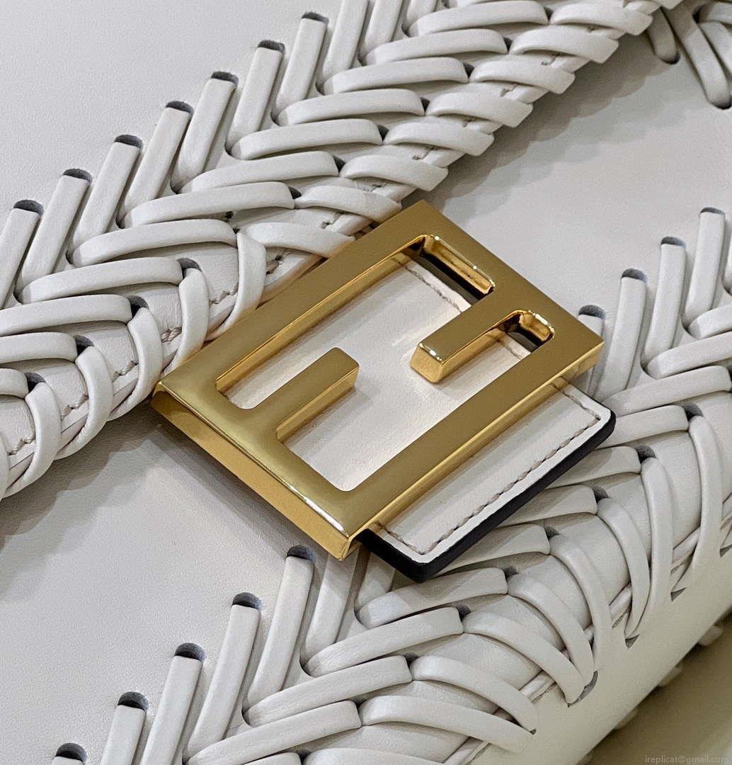 Fendi 8BR600 Baguette Medium Beige hand-woven leather 8536 bag