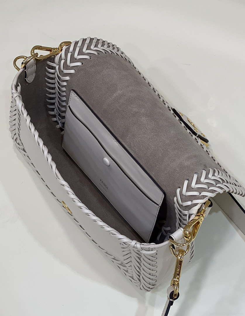 Fendi 8BR600 Baguette Medium Beige hand-woven leather 8536 bag