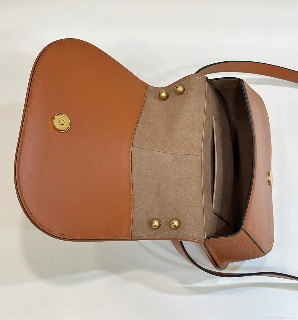 Fendi 8BT366 C’mon Medium Brown Smooth Leather and Full-grain Leather Bag