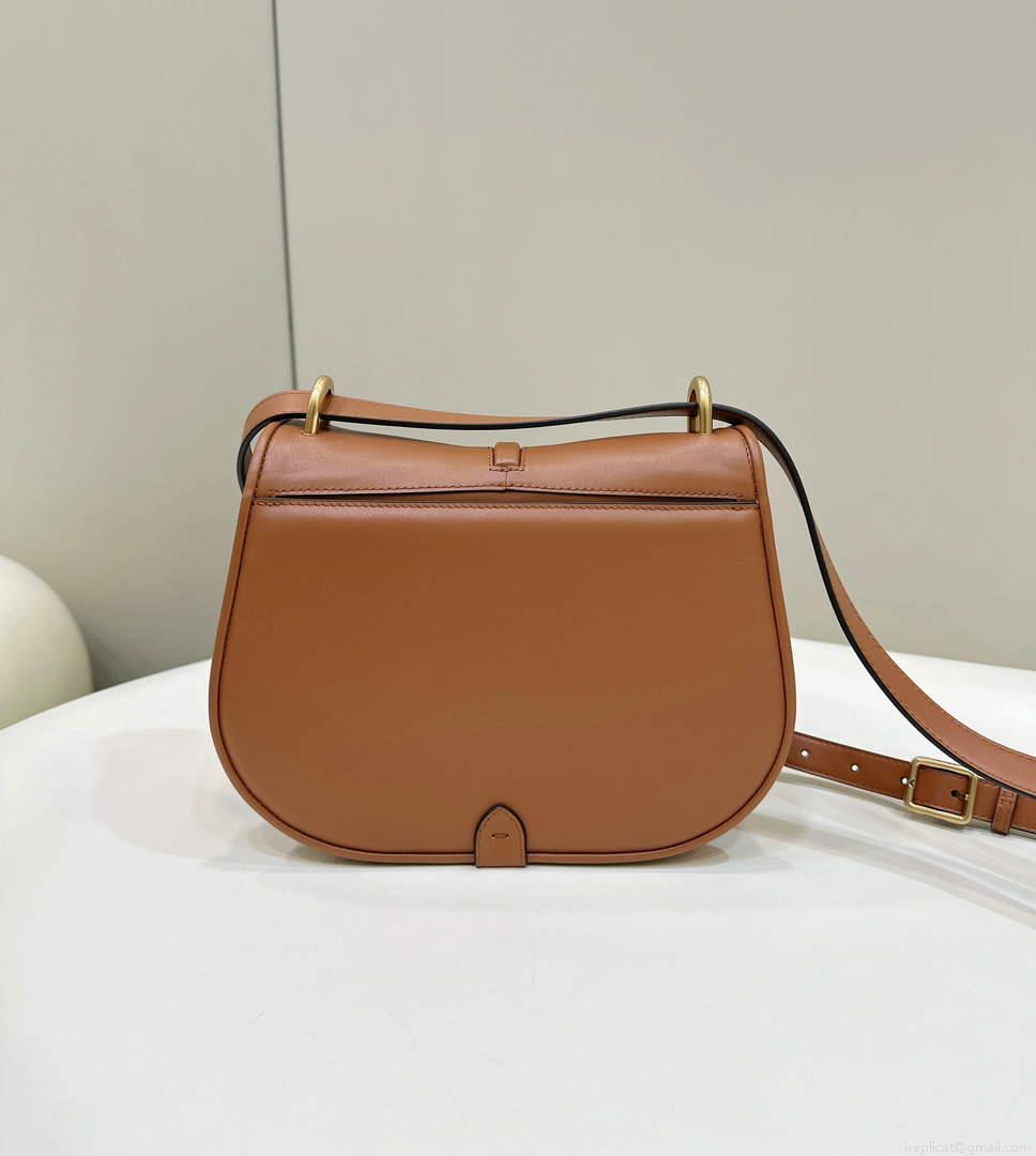 Fendi 8BT366 C’mon Medium Brown Smooth Leather and Full-grain Leather Bag