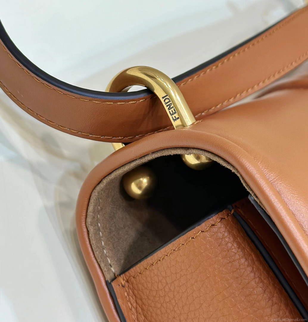 Fendi 8BT366 C’mon Medium Brown Smooth Leather and Full-grain Leather Bag
