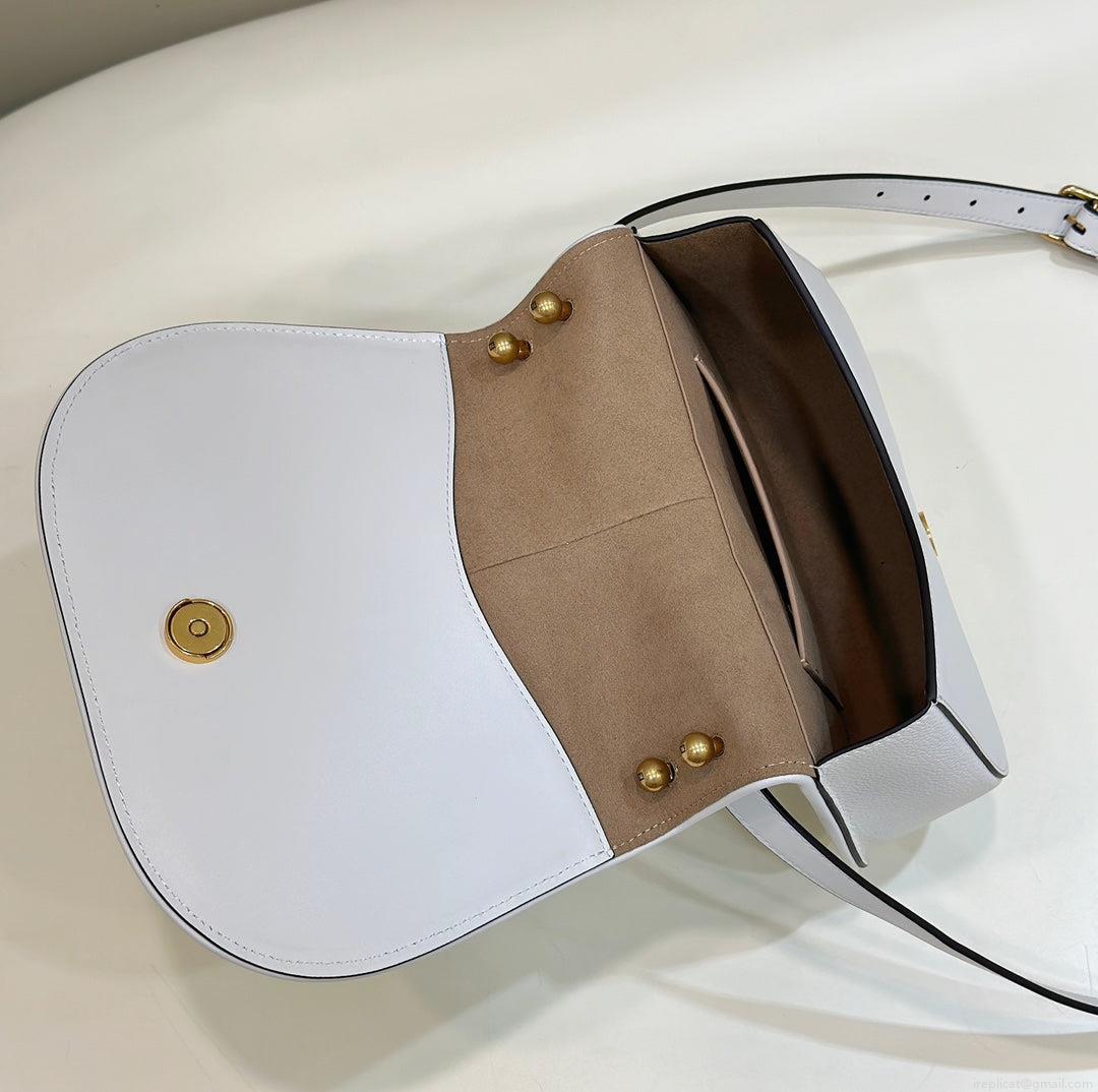 Fendi 8BT366 C’mon Medium White Smooth Leather and Full-grain Leather Bag
