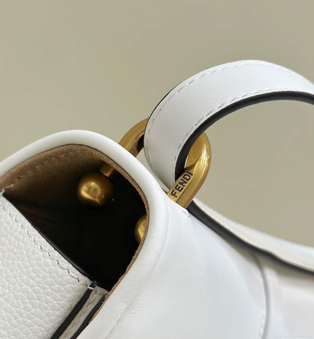 Fendi 8BT366 C’mon Medium White Smooth Leather and Full-grain Leather Bag