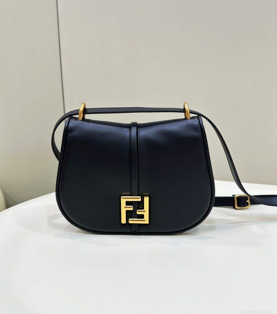 Fendi 8BT366 C’mon Medium Black Smooth Leather and Full-grain Leather Bag