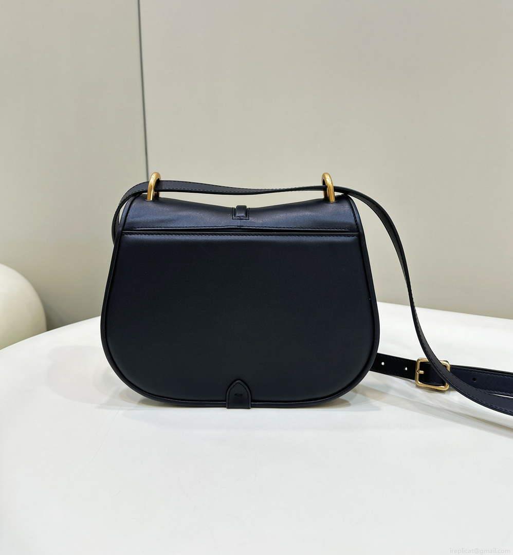 Fendi 8BT366 C’mon Medium Black Smooth Leather and Full-grain Leather Bag