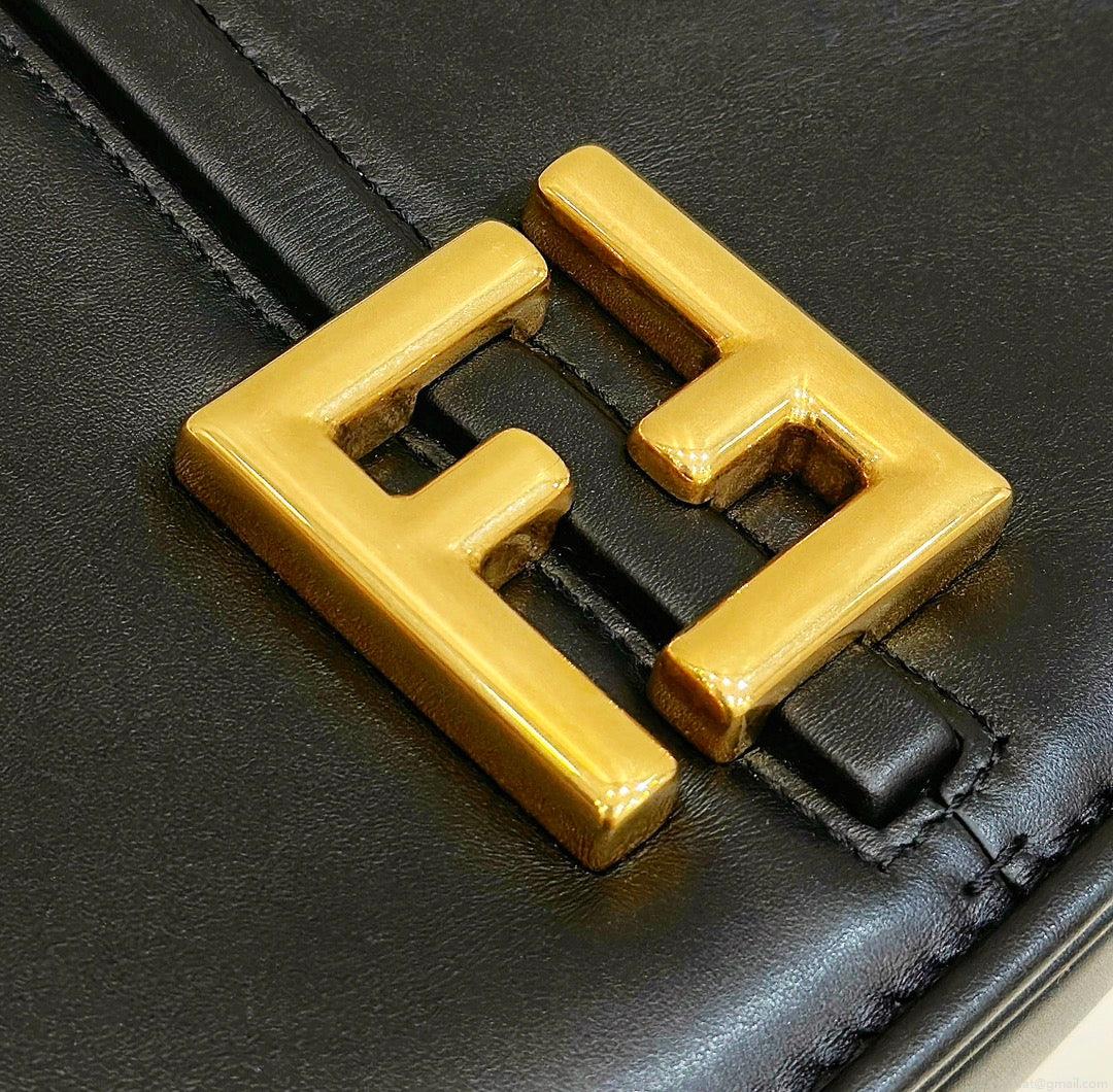 Fendi 8BT366 C’mon Medium Black Smooth Leather and Full-grain Leather Bag