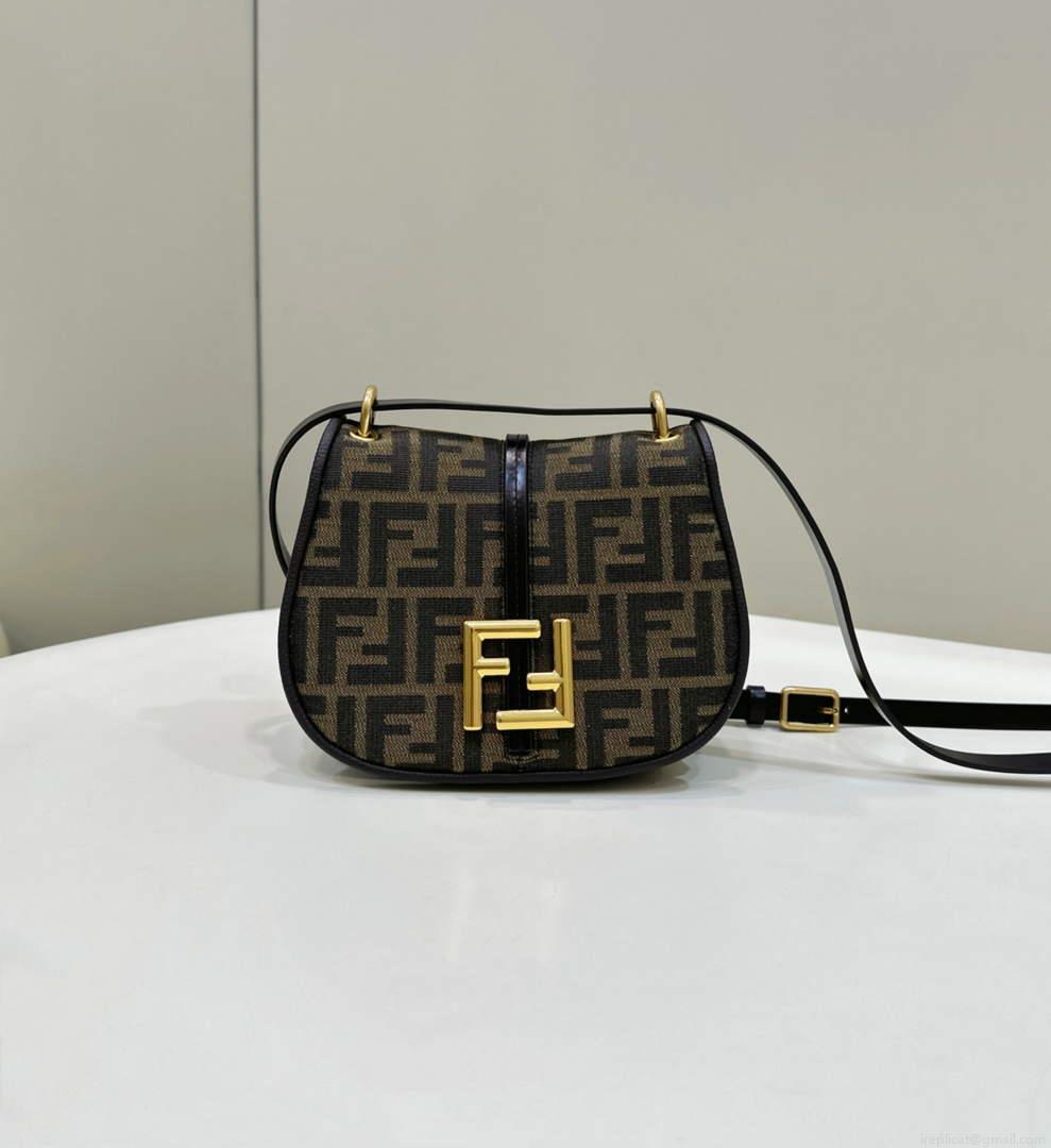 Fendi 8BS082 C’mon Small Brown FF Jacquard Fabric Bag