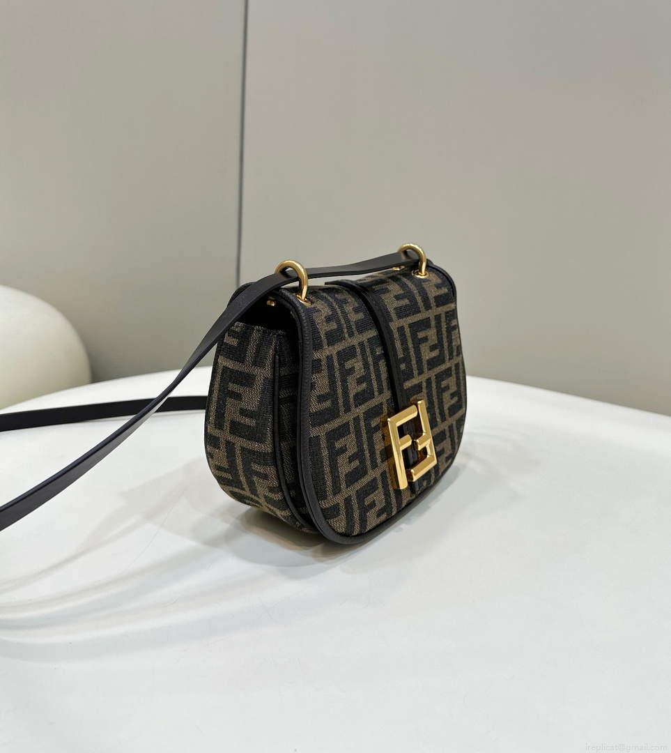 Fendi 8BS082 C’mon Small Brown FF Jacquard Fabric Bag