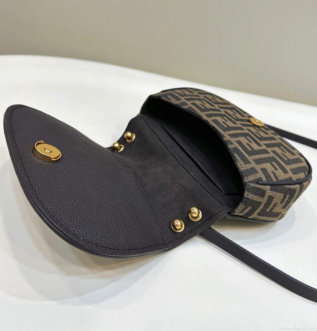 Fendi 8BS082 C’mon Small Brown FF Jacquard Fabric Bag