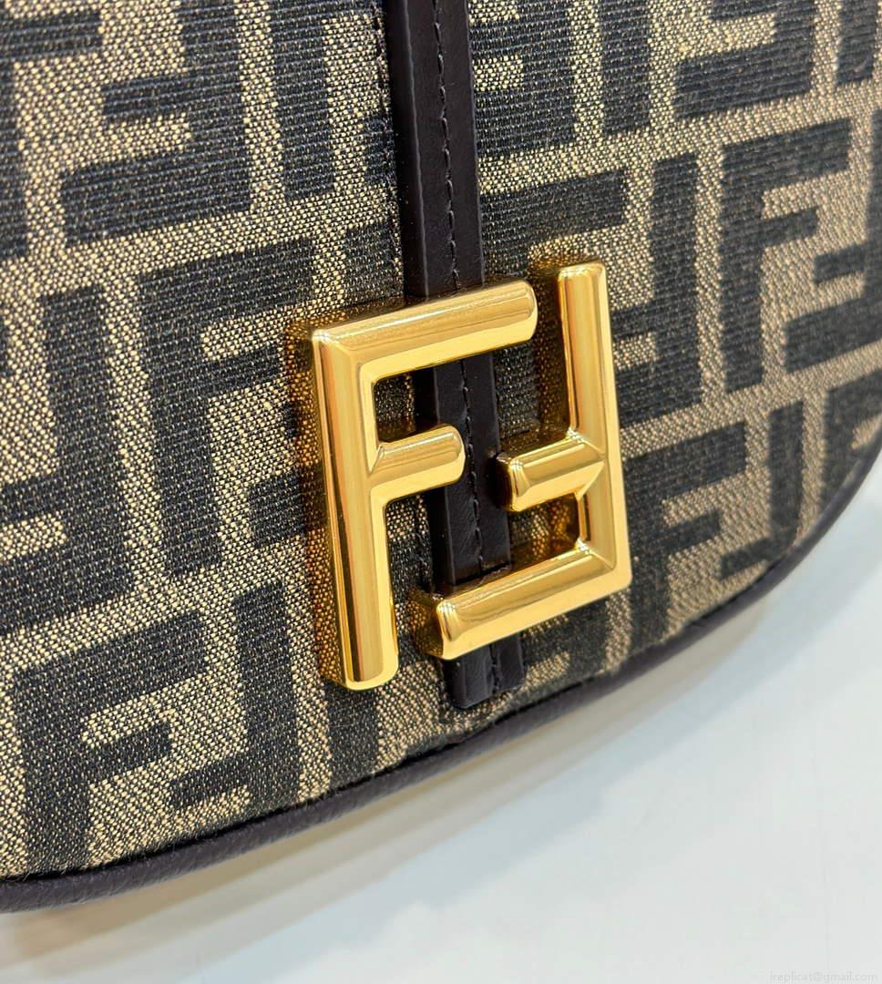 Fendi 8BS082 C’mon Small Brown FF Jacquard Fabric Bag