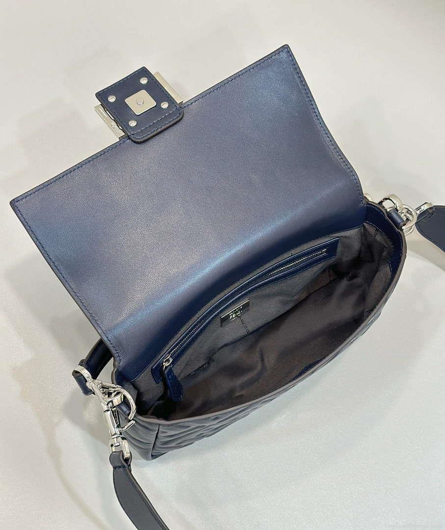 Fendi 8BR600 Baguette Medium leather 0135M bag Navy Blue
