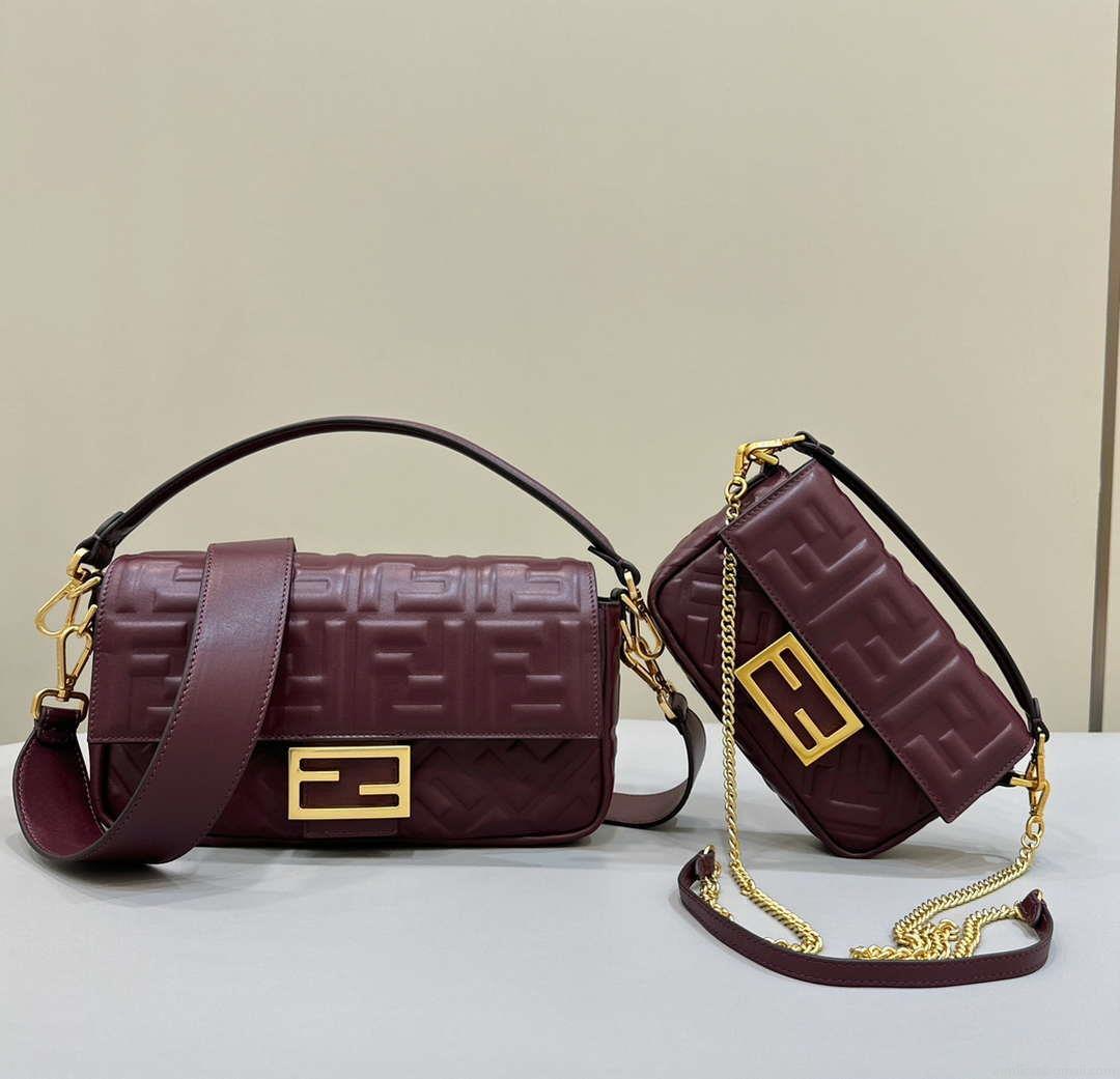 Fendi 8BS017 Baguette Mini Wine Red leather 0135S bag