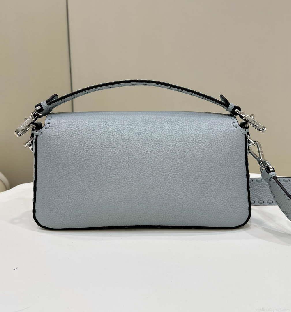 Fendi 8BR600 Baguette Light Blue Selleria bag with Oversized Topstitching 8610
