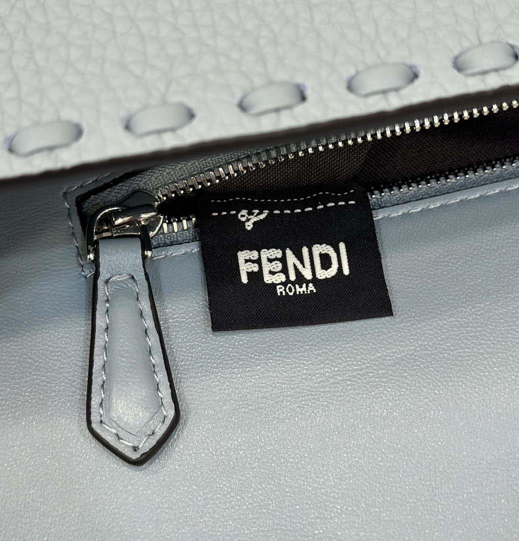 Fendi 8BR600 Baguette Light Blue Selleria bag with Oversized Topstitching 8610