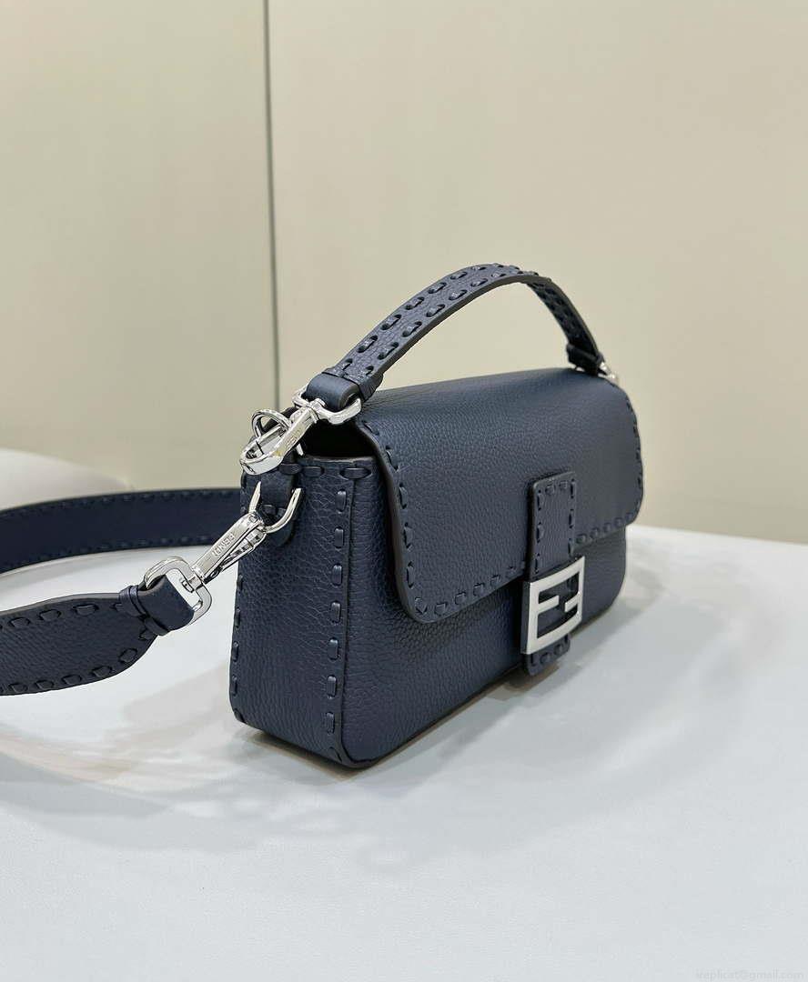 Fendi 8BR600 Baguette Midnight blue Selleria bag with Oversized Topstitching 8610