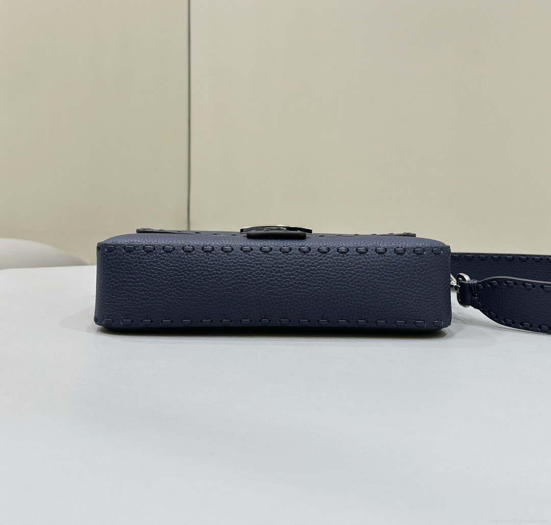 Fendi 8BR600 Baguette Midnight blue Selleria bag with Oversized Topstitching 8610