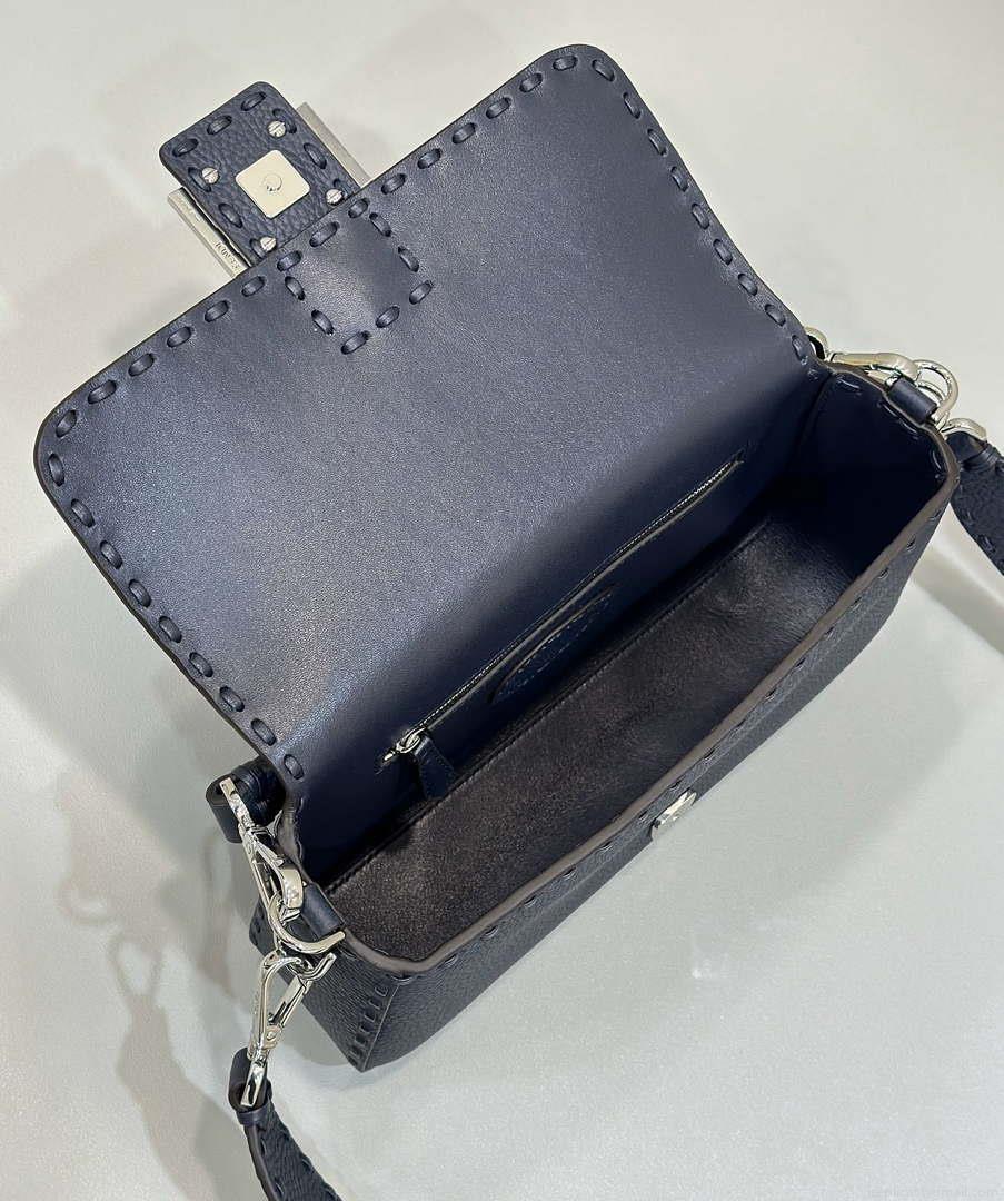 Fendi 8BR600 Baguette Midnight blue Selleria bag with Oversized Topstitching 8610