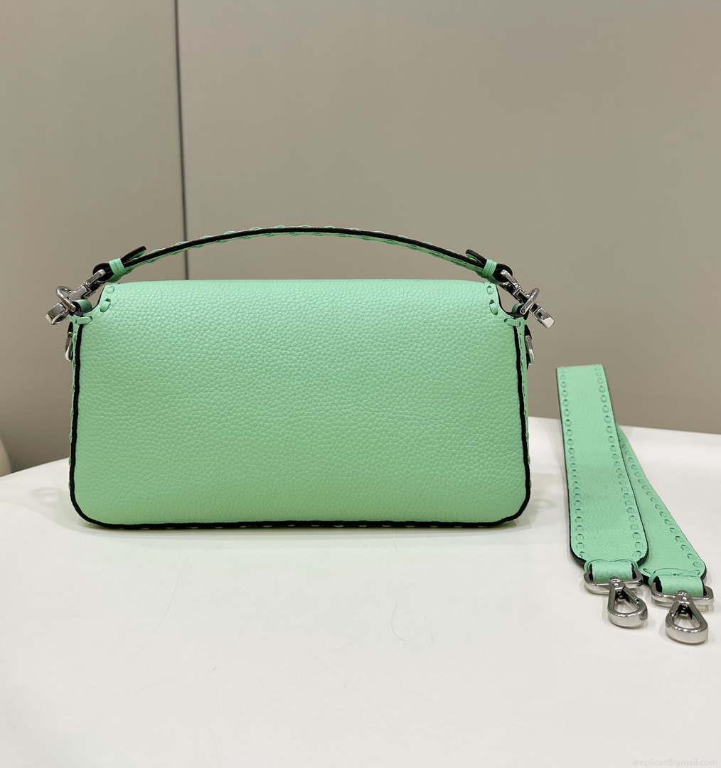 Fendi 8BR600 Baguette Green Selleria bag with Oversized Topstitching 8610
