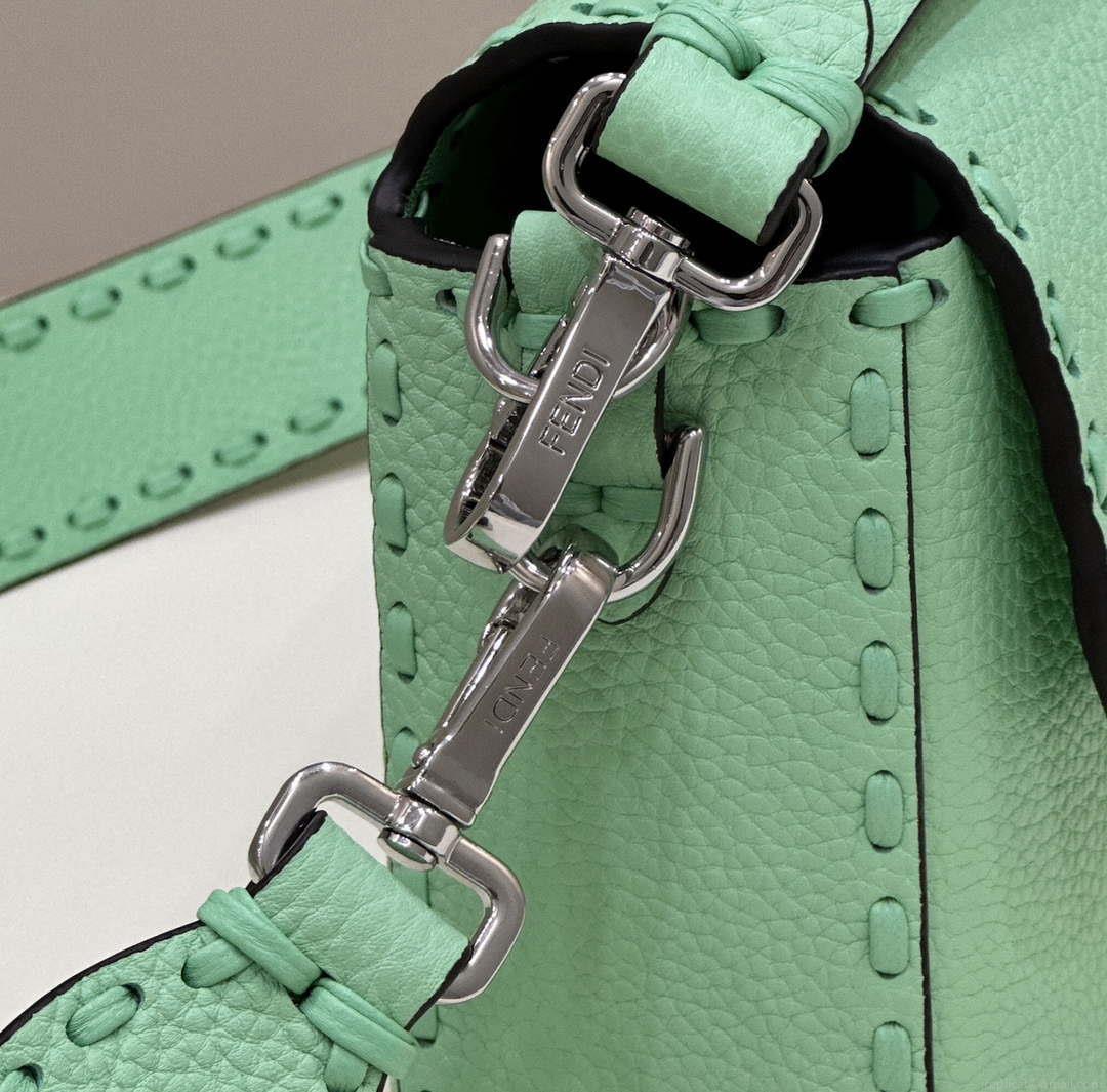 Fendi 8BR600 Baguette Green Selleria bag with Oversized Topstitching 8610