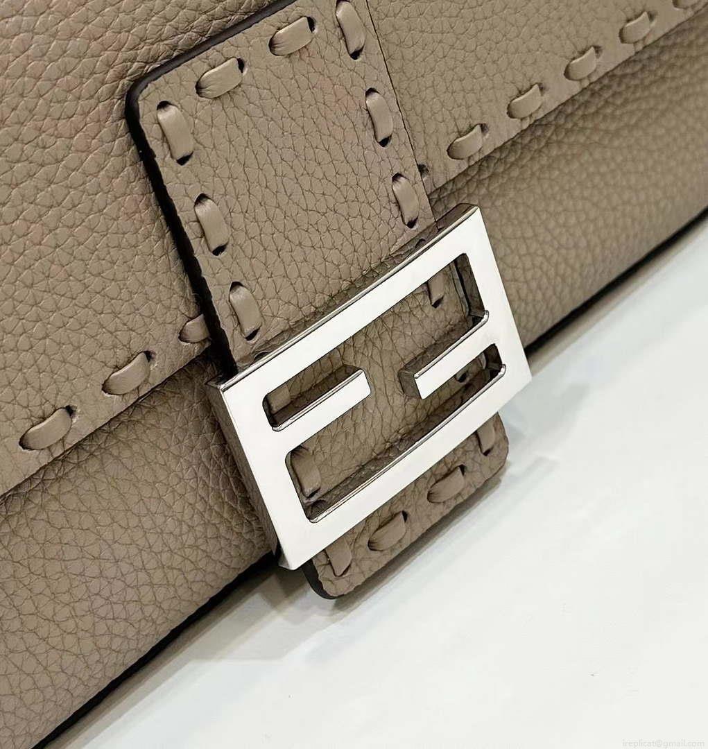 Fendi 8BR600 Baguette Grey Selleria bag with Oversized Topstitching 8610