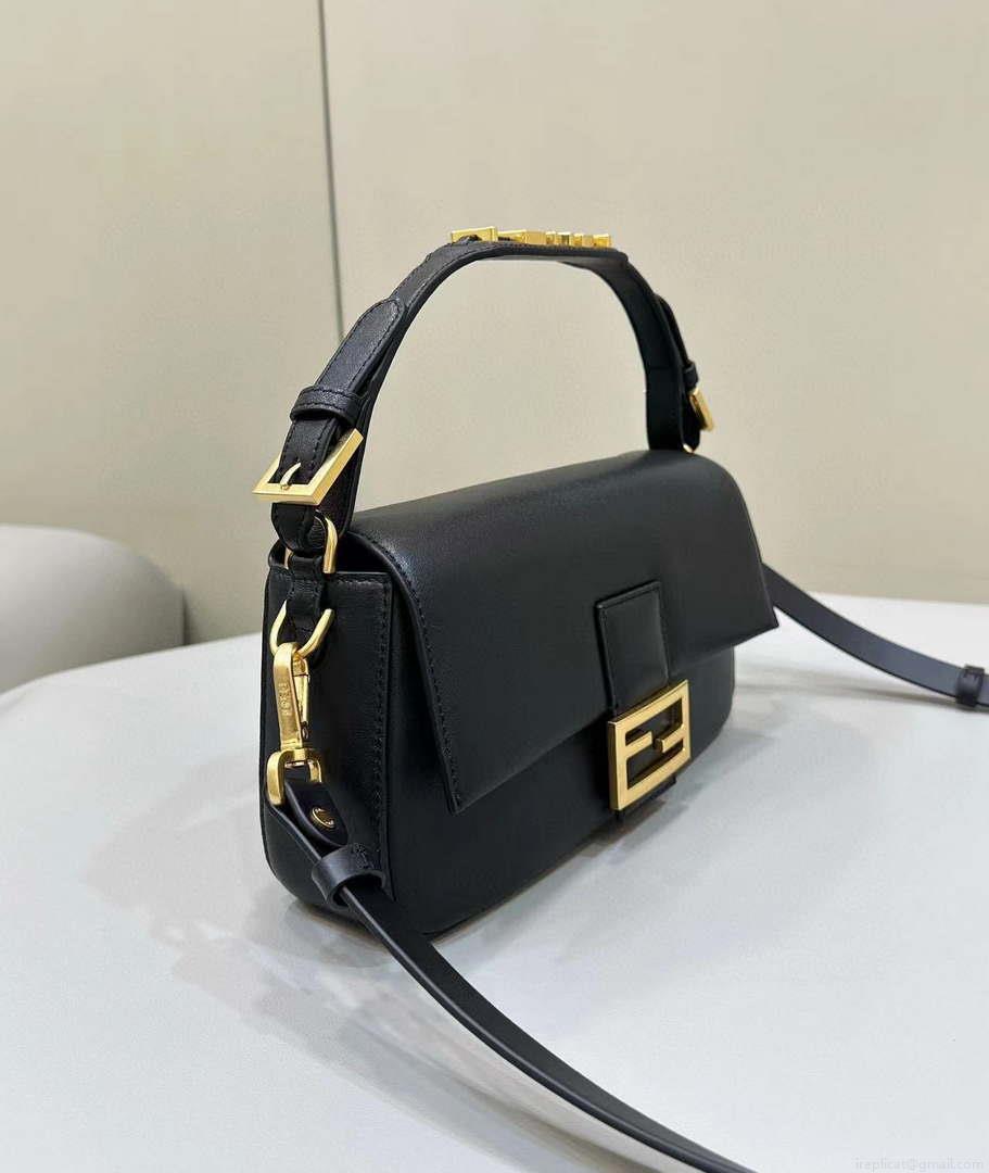 Fendi 8BR600 Baguette Medium Black leather 8629 bag Black