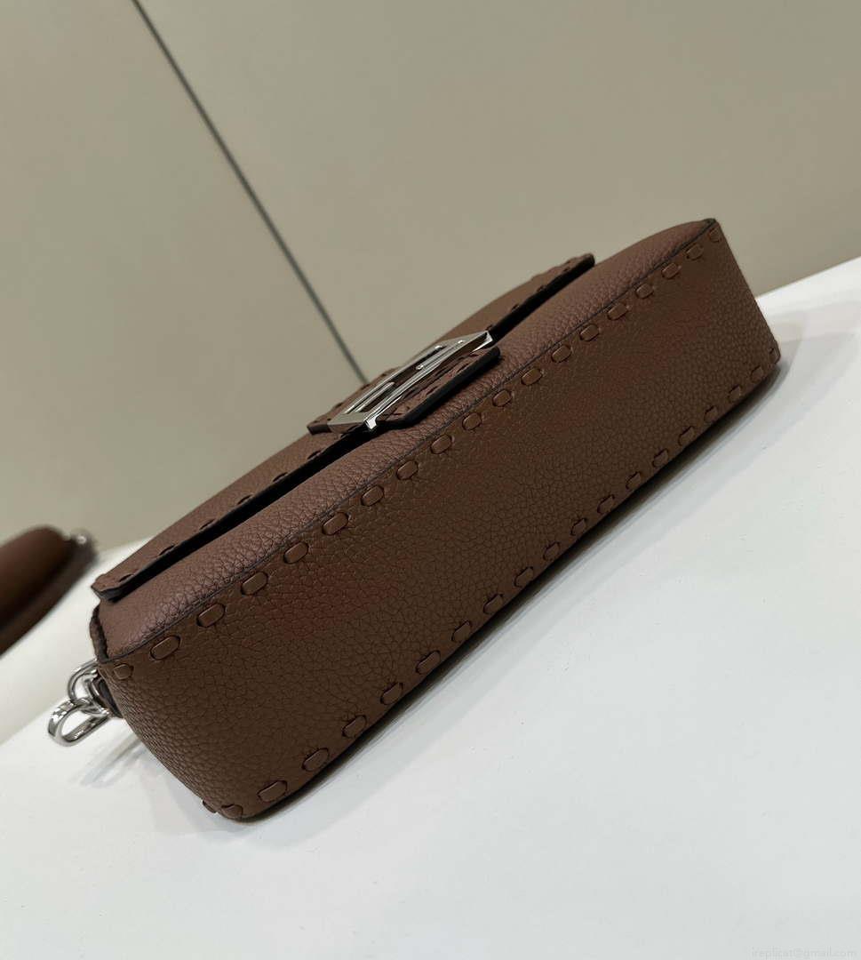 Fendi 8BR600 Baguette Dark Brown Selleria bag with Oversized Topstitching 8610