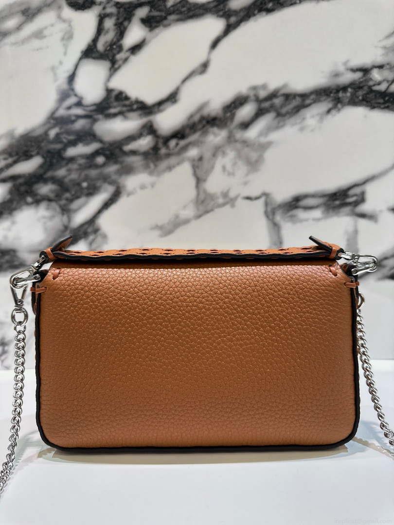 Fendi 8BS017 Baguette Mini Brown Selleria bag with 309 hand-sewn Tpstitches 8610S