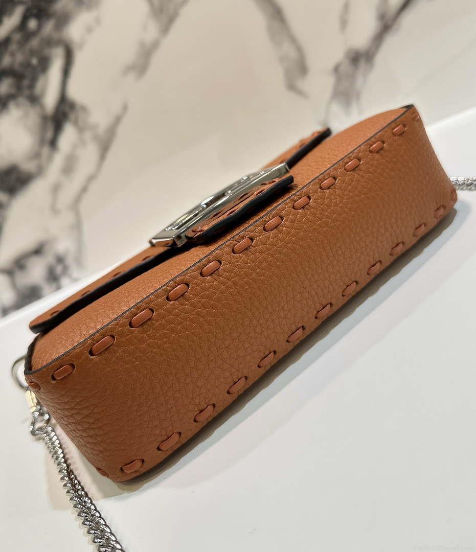 Fendi 8BS017 Baguette Mini Brown Selleria bag with 309 hand-sewn Tpstitches 8610S