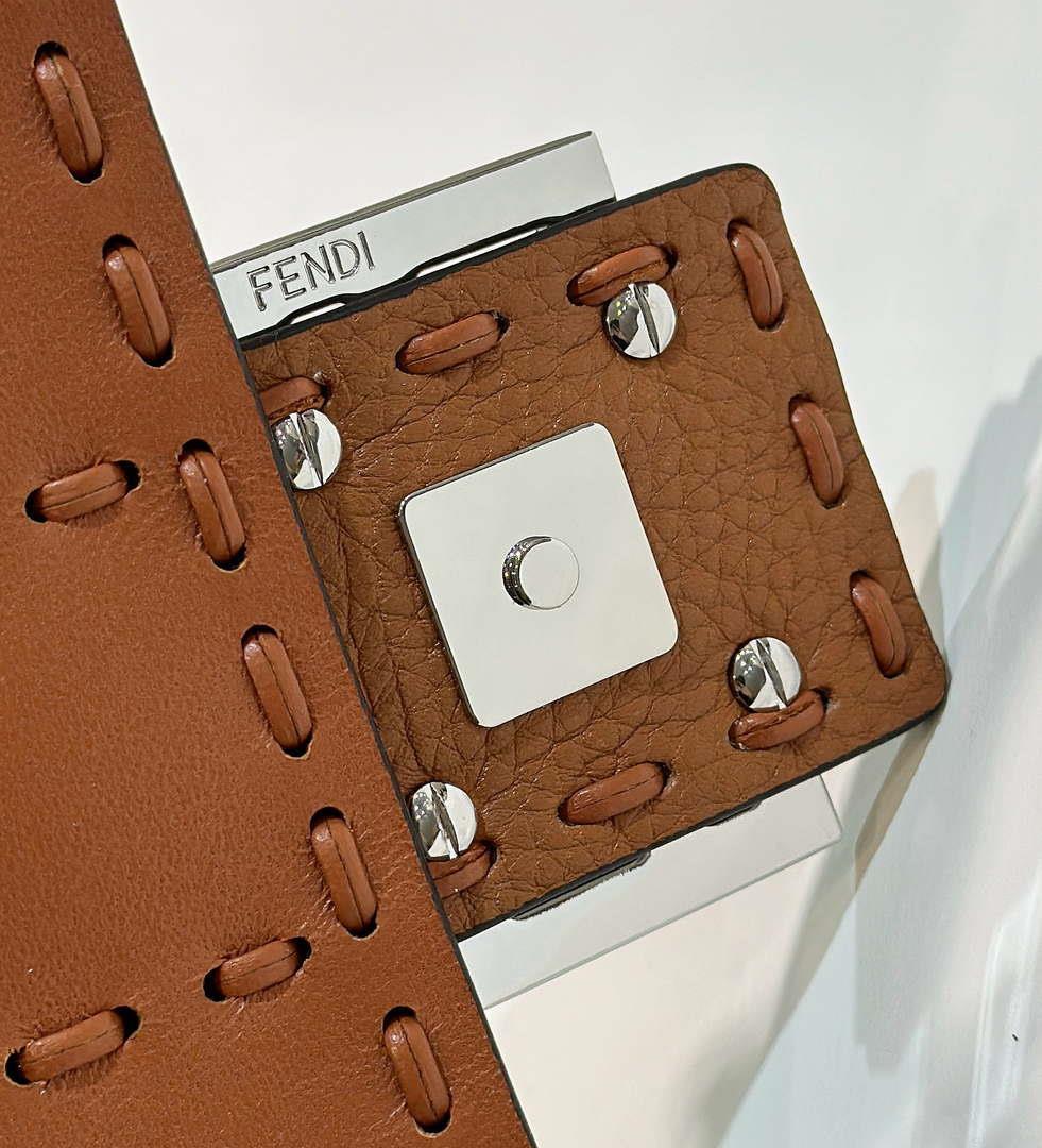 Fendi 8BS017 Baguette Mini Brown Selleria bag with 309 hand-sewn Tpstitches 8610S