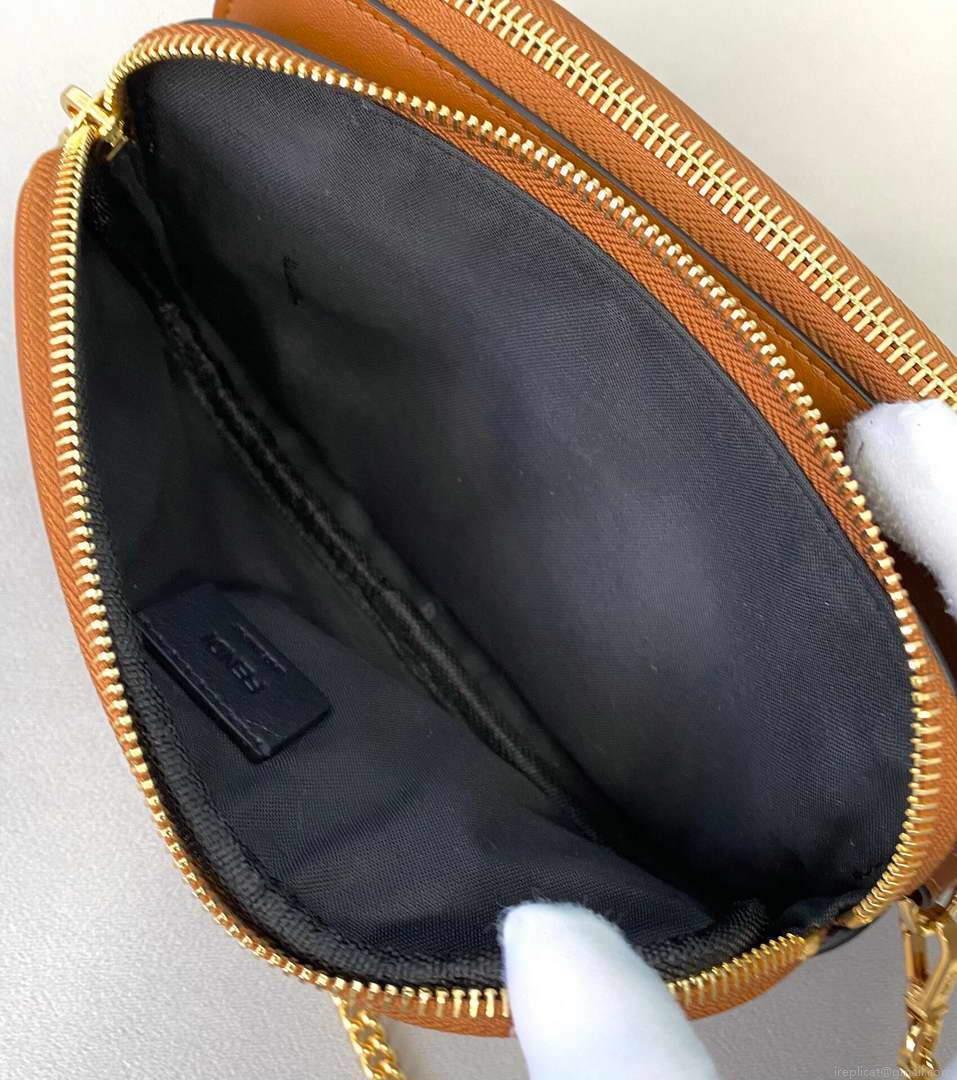 Fendi 70213 Easy Baguette Leather Handbag Brown