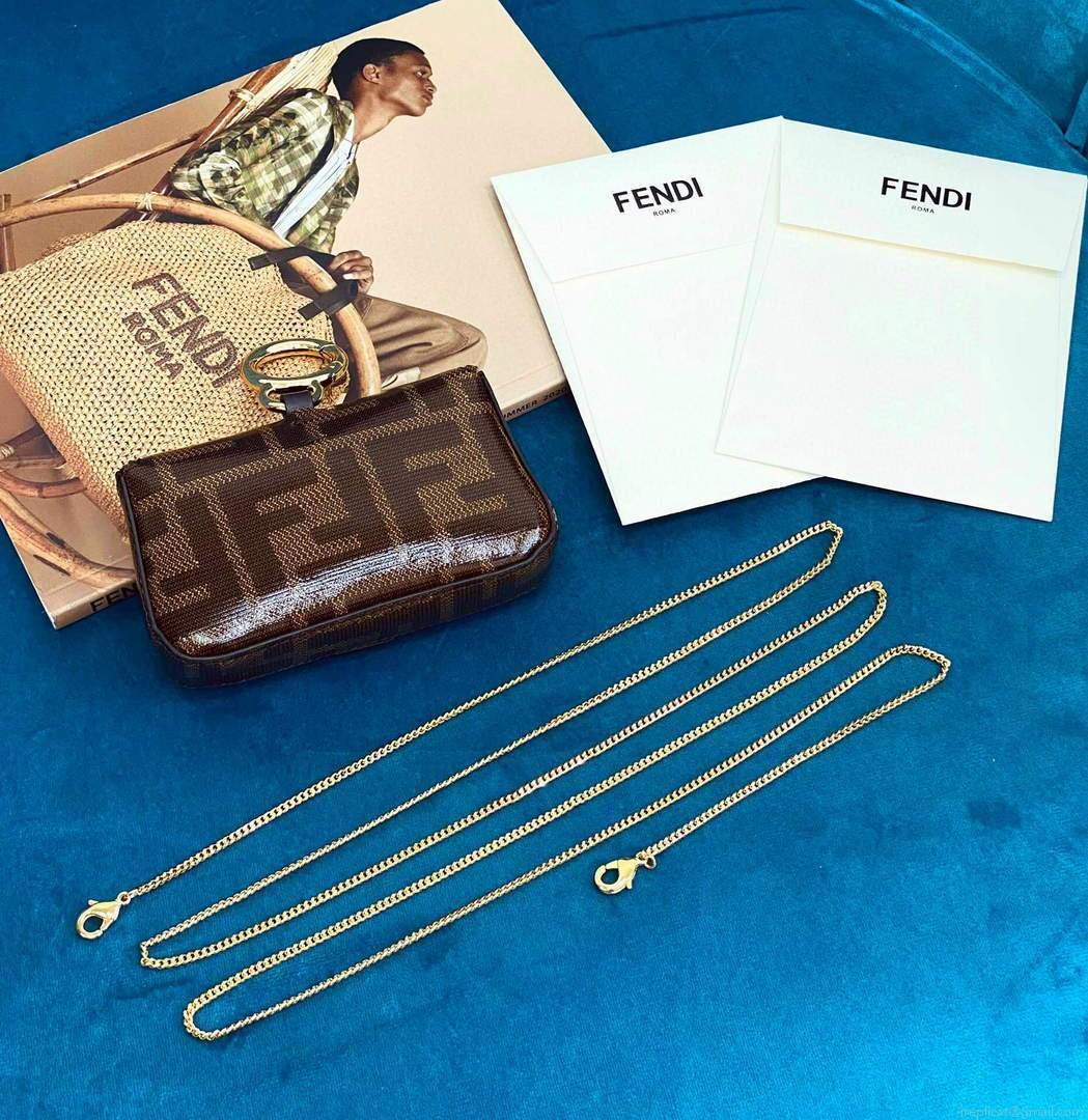 Fendi 7AR844 Nano Baguette Charm Brown Nappa Leather