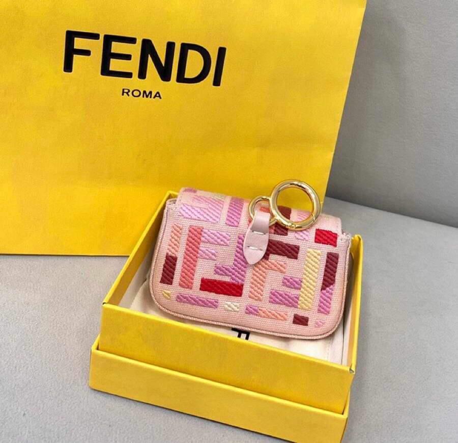 Fendi 7AR844 Nano Baguette Charm Pink Canvas Charm