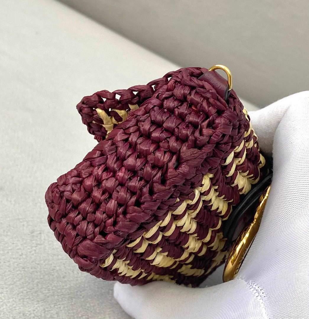 Fendi 7AR844 Nano Baguette Charm Wine Red Raffia Charm