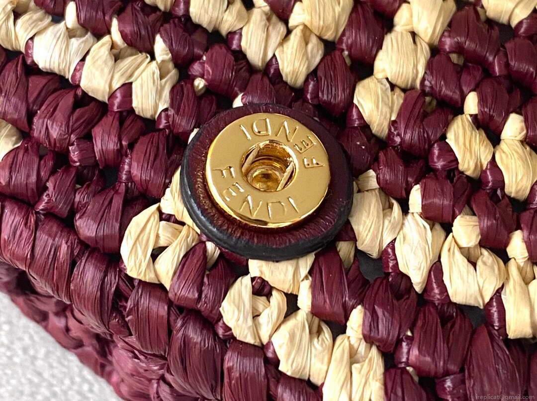 Fendi 7AR844 Nano Baguette Charm Wine Red Raffia Charm