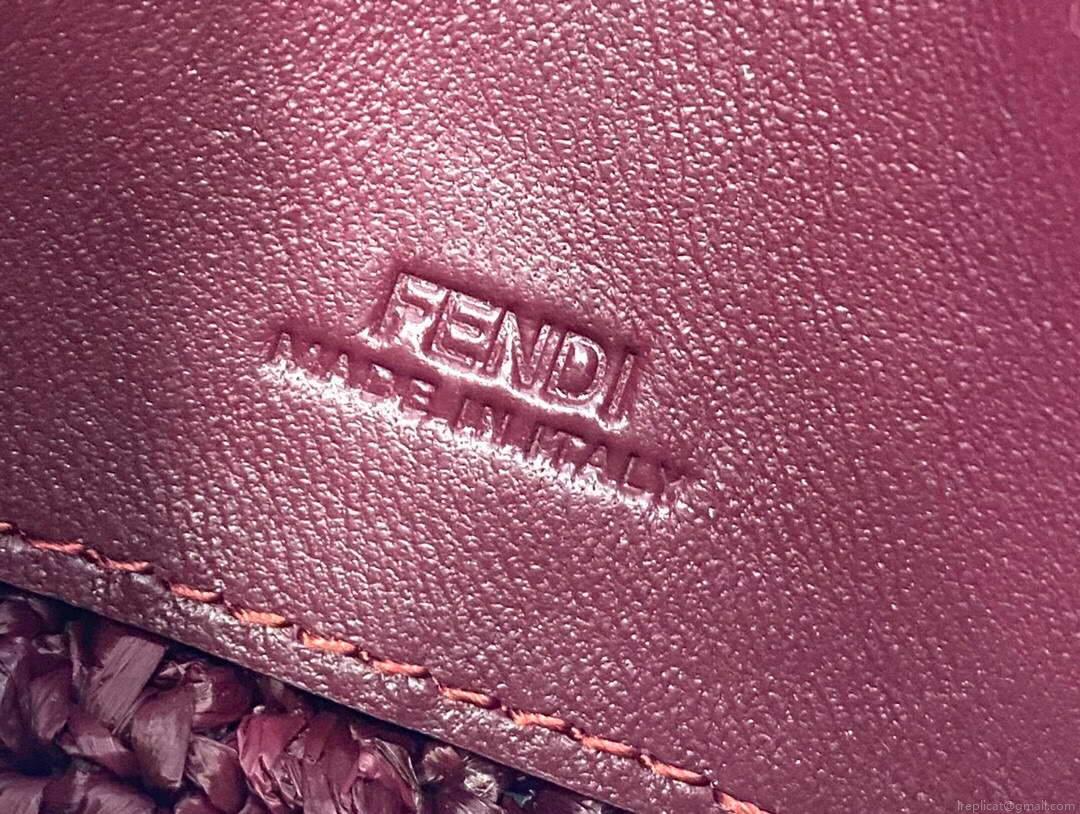 Fendi 7AR844 Nano Baguette Charm Wine Red Raffia Charm
