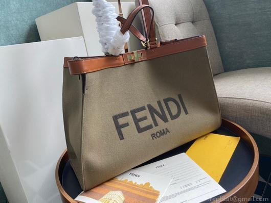 Fendi 8BH374 FENDI PEEKABOO X-TOTE Light Green Canvas Bag