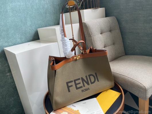 Fendi 8BH374 FENDI PEEKABOO X-TOTE Light Green Canvas Bag