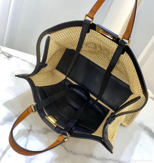 Fendi 8BH374 FENDI PEEKABOO X-TOTE Natural Raffia Bag
