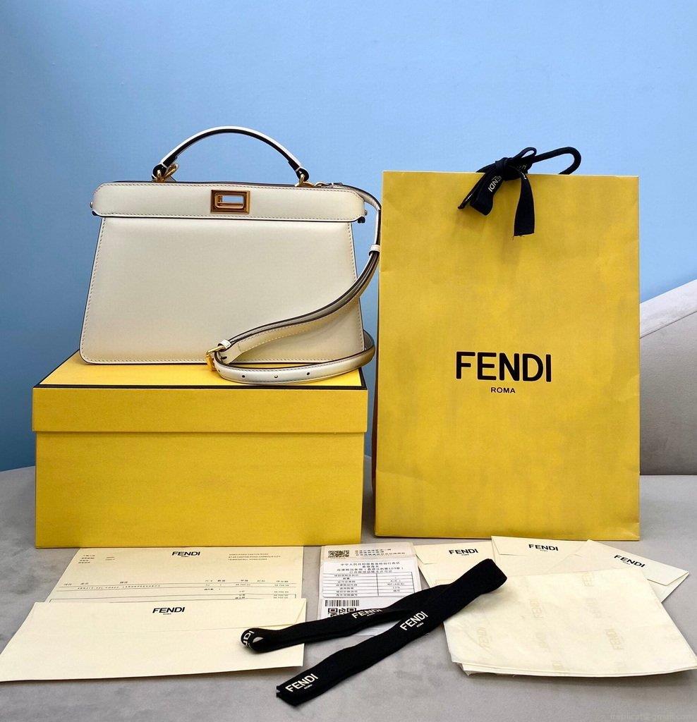 Fendi 8BN323 Peekaboo ISEEU EAST-WEST White Leather 70193S Bag
