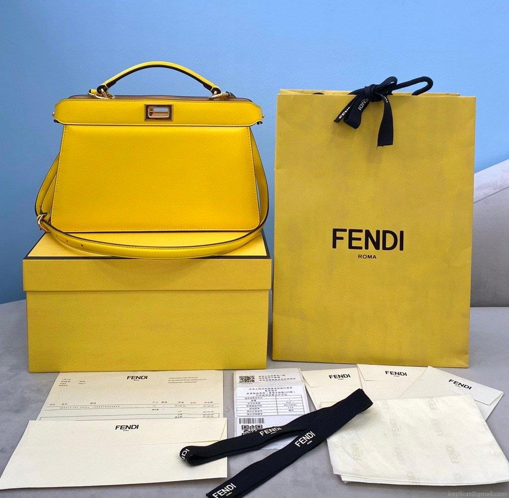 Fendi 8BN323 Peekaboo ISEEU EAST-WEST Yellow Leather 70193S bag