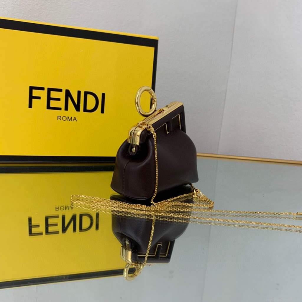 Fendi Nano First Charm Shoulder Bag 7AS051 Dark Brown