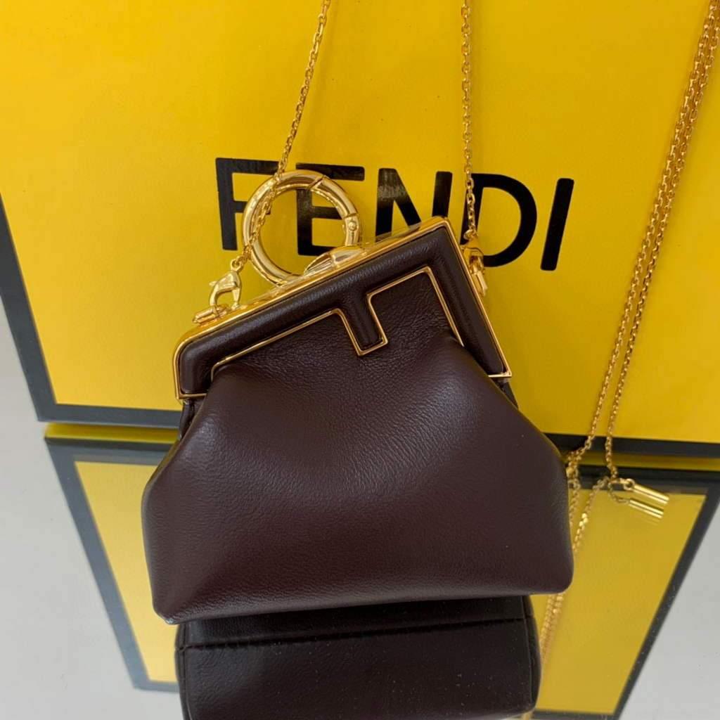 Fendi Nano First Charm Shoulder Bag 7AS051 Dark Brown