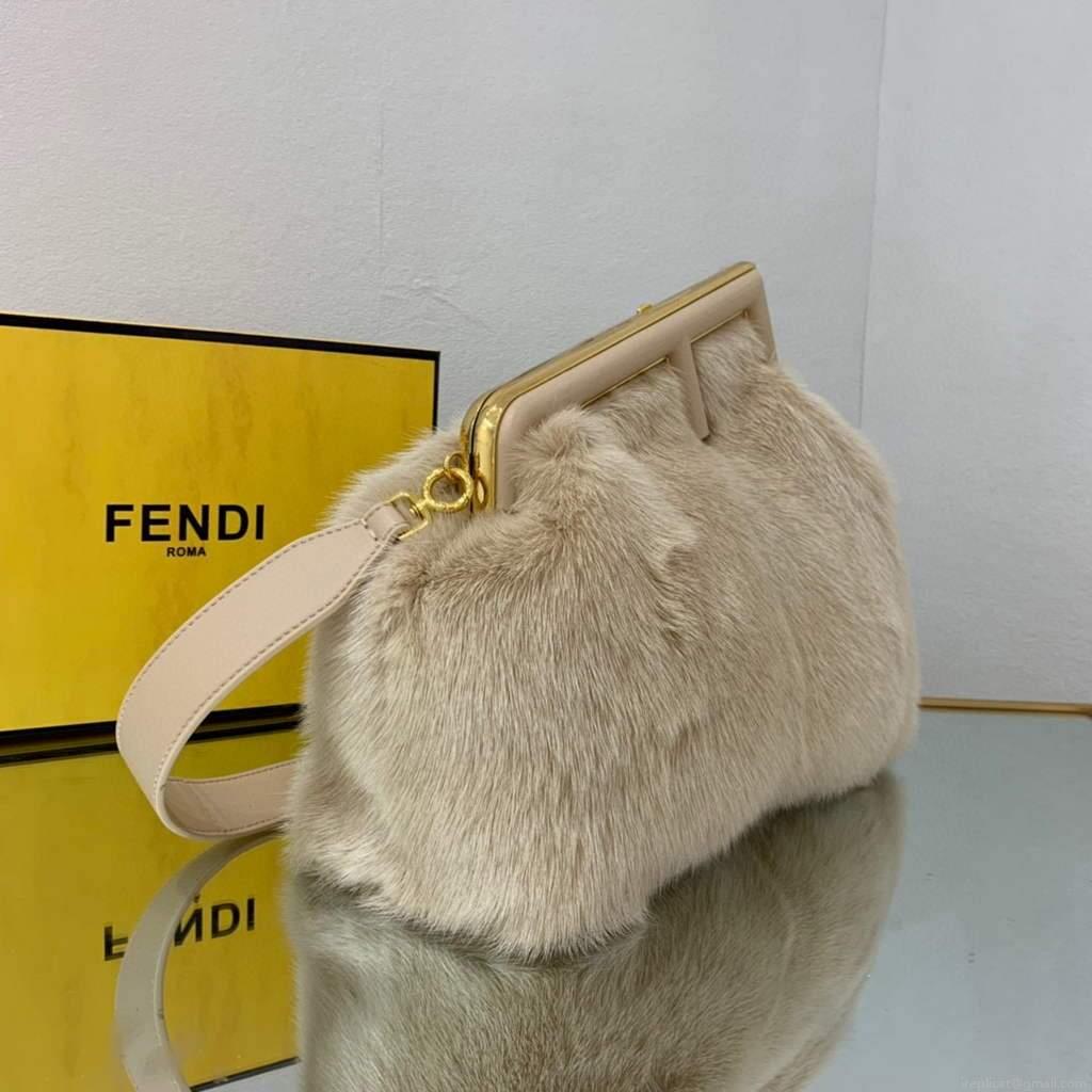 Fendi 8BP127 Fendi First Medium Fox fur Beige Bag