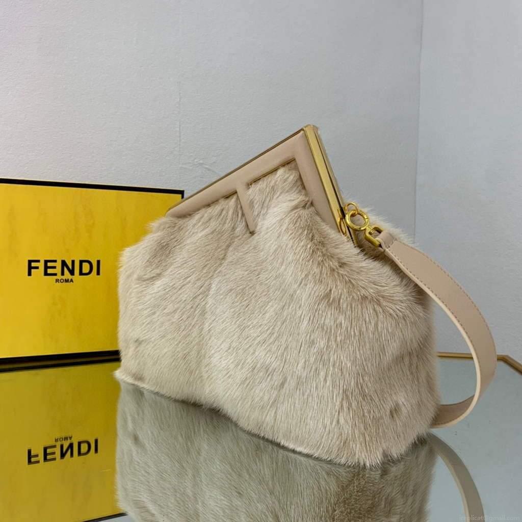 Fendi 8BP127 Fendi First Medium Fox fur Beige Bag