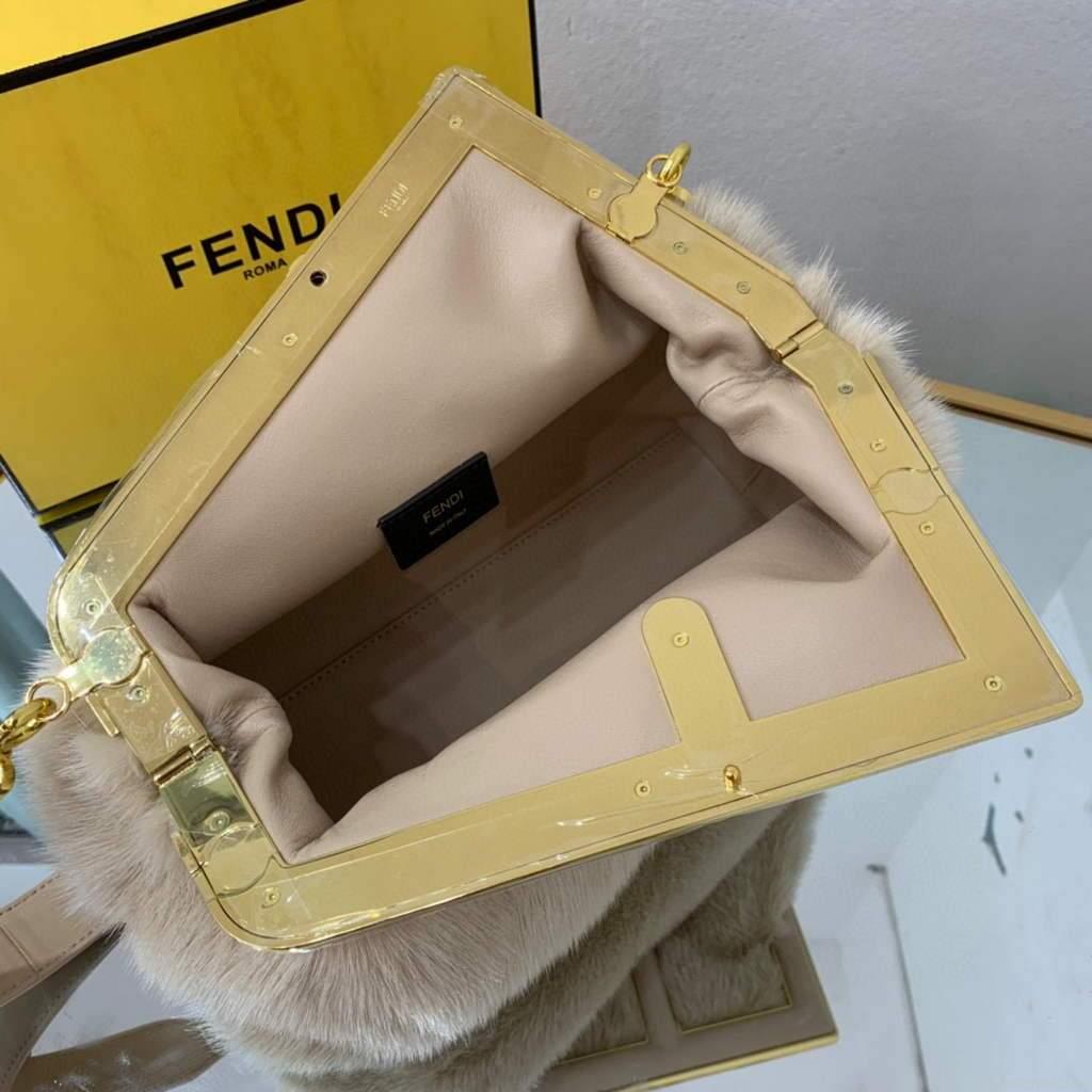 Fendi 8BP127 Fendi First Medium Fox fur Beige Bag
