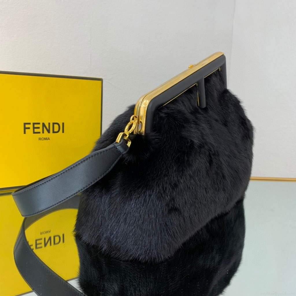 Fendi 8BP127 Fendi First Medium Fox fur Black Bag