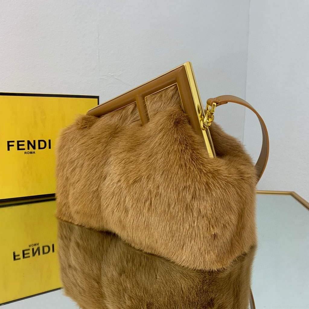 Fendi 8BP127 Fendi First Medium Fox fur Brown Bag